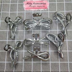 Kẹp Tóc Càng Cua Kẹp Tóc Giả Kim Loại Nữ Màu Bạc Phong Cách Hàn Quốc