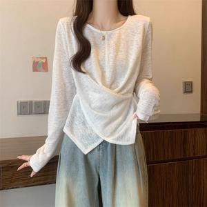 Women's Long Sleeve Cotton Top, Regular Fit Casual Daily Wear, Comfortable Lightweight Fabric, Perfect for Everyday Use 3444# Minimalist Fitted Crewneck Womenswear