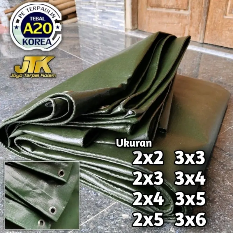 Terpal Plastik A20 Korea Hijau Army Super Tebal Waterproof 2x2 2x3 2x4 2x5 3x3 3x4 3x5 - Camping, Hujan Outdoor tenda anti jemur