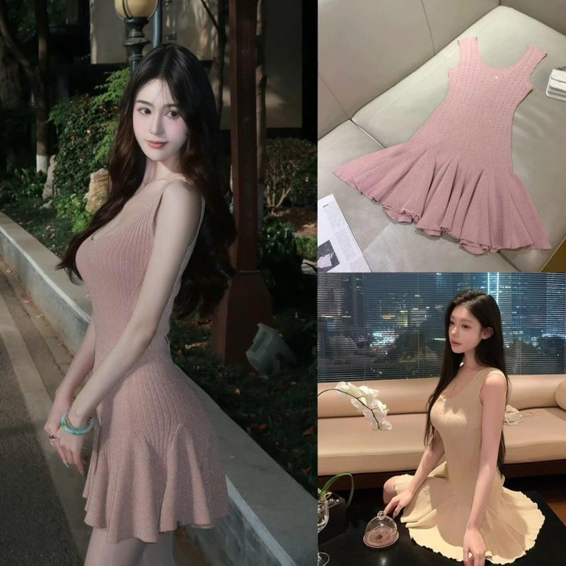 [ Hàng QCCC L1/ Order 7- 10 Ngày ] Váy Len Nhũ Hai Dây Đính Đá Bling Bling Viền Sóng Tùng Xoè Màu Sắc Slay Tôn Dáng Dành Cho Nữ Women Dress By DiepGZ25625