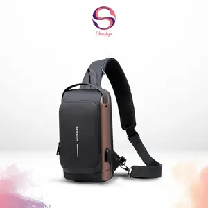 Tas Selempang Pria Motif Polos SlingBag 3 In 1 Tas Pinggang Waistbag Fashion Cowok Sport USB Multifungsi LW-15