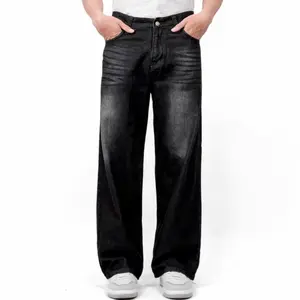 Celana Jeans Wide Leg Wisker Lebar Gombrong Skena Black Wisker pria loose Straight fit jumbo big keren Bahan Denim Nyaman Oversize Panjang Slim Santai Dark Casual Hitam