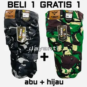 CELANA CARGO LORENG PENDEK PRIA / BUY 1 GET 1 / LORENG HIJAU Kancing Nyaman Gunung / CELANA LORENG ABU Dewasa
