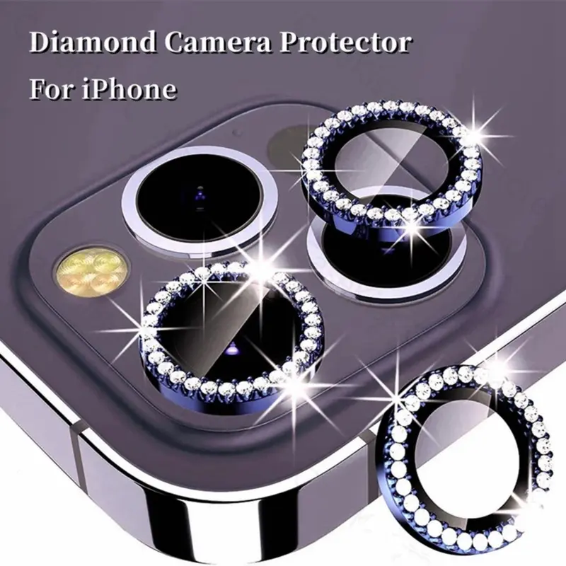 Bảo Vệ Camera Kim Cương, Thiết Kế Sang Trọng, Tương Thích Với iPhone 14, 13, 11 Pro Max, 12 Pro Max, Kính Cường Lực, Có Nhẫn Kim Loại, Vỏ Ống Kính, Tương Thích Với iPhone 12, 11 Mini, 14plus 0