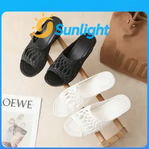 [Sunlight] Sandal Slides Wanita Sol Tebal Atasan Mesh Wedges Tumit Tekstur Modis Nyaman 571M