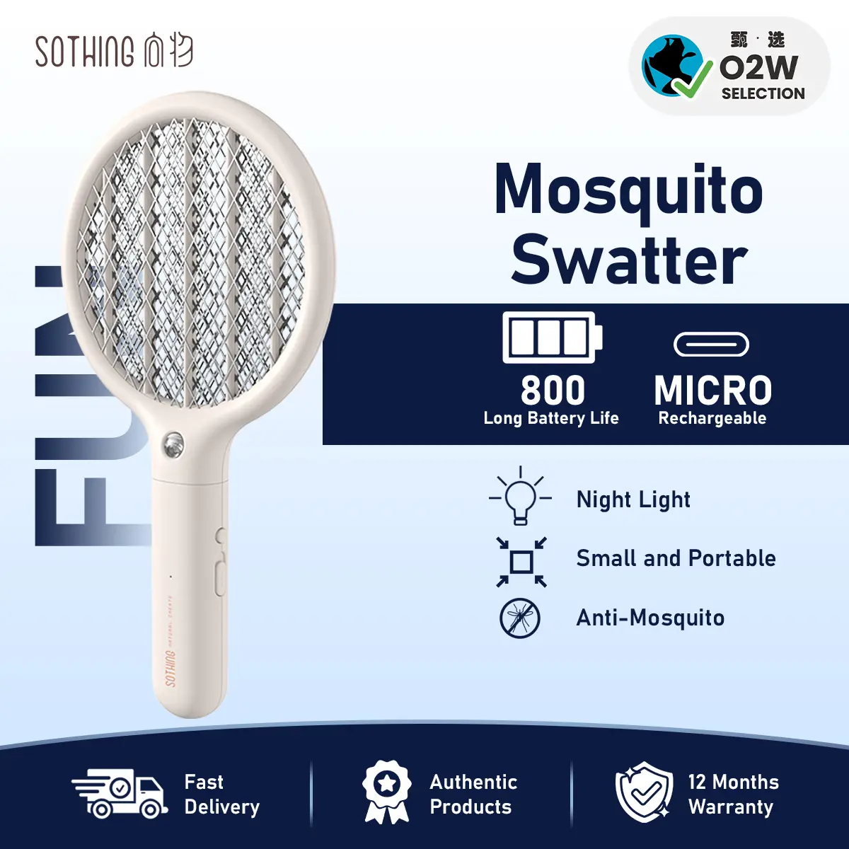 【ONE2WORLD SELECTION】SOTHING Mini Electric Mosquito Swatter, White