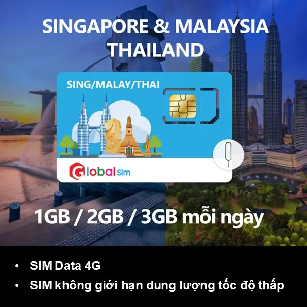 [GLOBALSIM] SIM 4G Singapore & Malaysia & Thái Lan - Gói theo ngày - Không giới hạn data