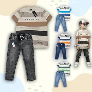 Setelan Anak Laki Laki Kaos Distro & Celana Jeans Panjang Premium Usia 1 2 3 4 5 6 7 8 9 10 11 12 Tahun Set Fullprint Jeans Panjang Premium