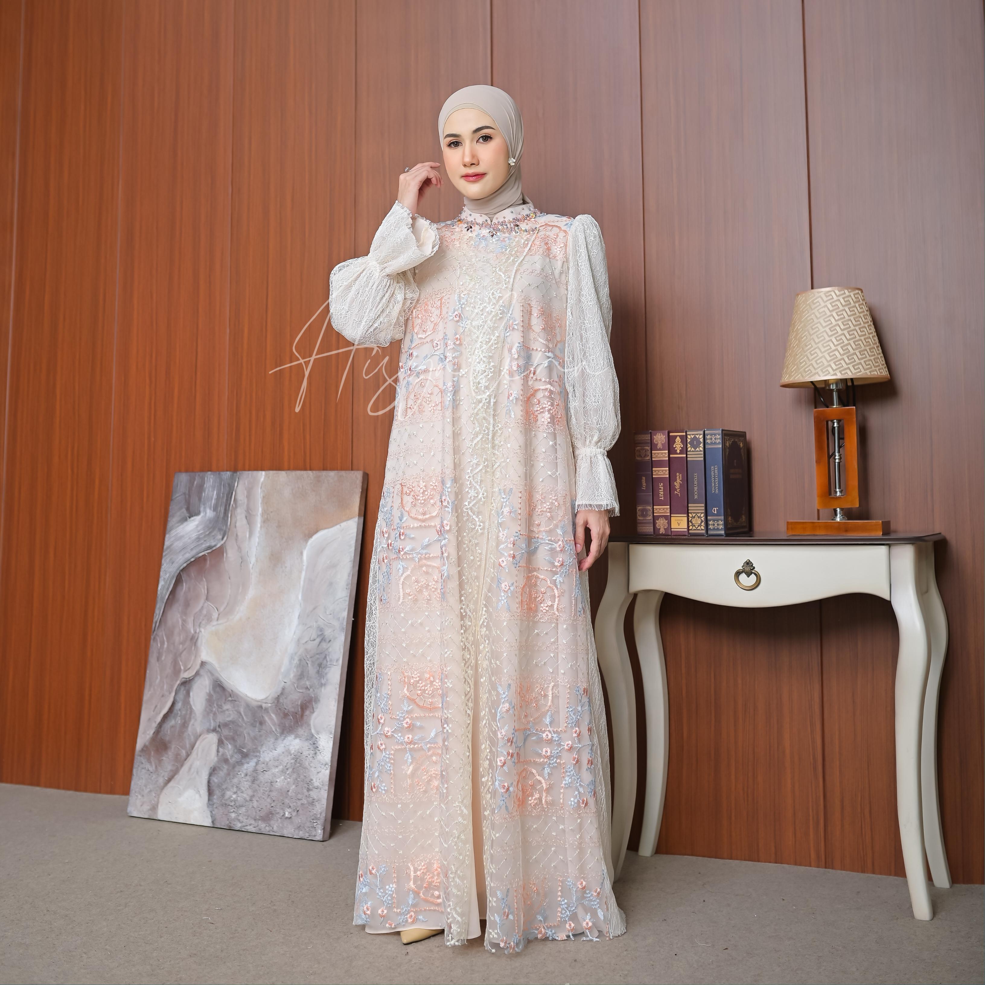 Aisyalina Id Kasyaira Series Dress Only Series Tanpa Hijab Bahan Ceruty Baby Doll Mix Cantili Mix Brukat Dress Gamis Wanita