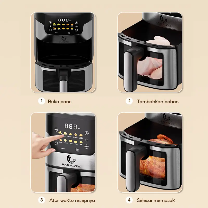 （cod）HAN RIVER Air Fryer 650W Touch Screen Digital kapasitas besar 8L Penggoreng Makanan Serbaguna 6