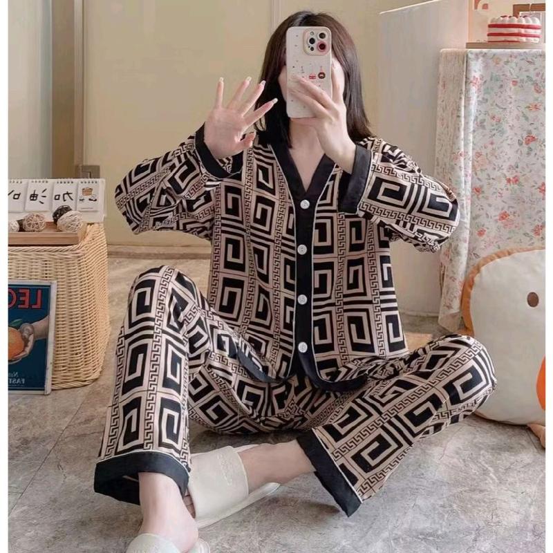 V10 Viscos Vneck Piyama Satin Import Cp Pp Krah V Full Lengan Panjang Kancing 1