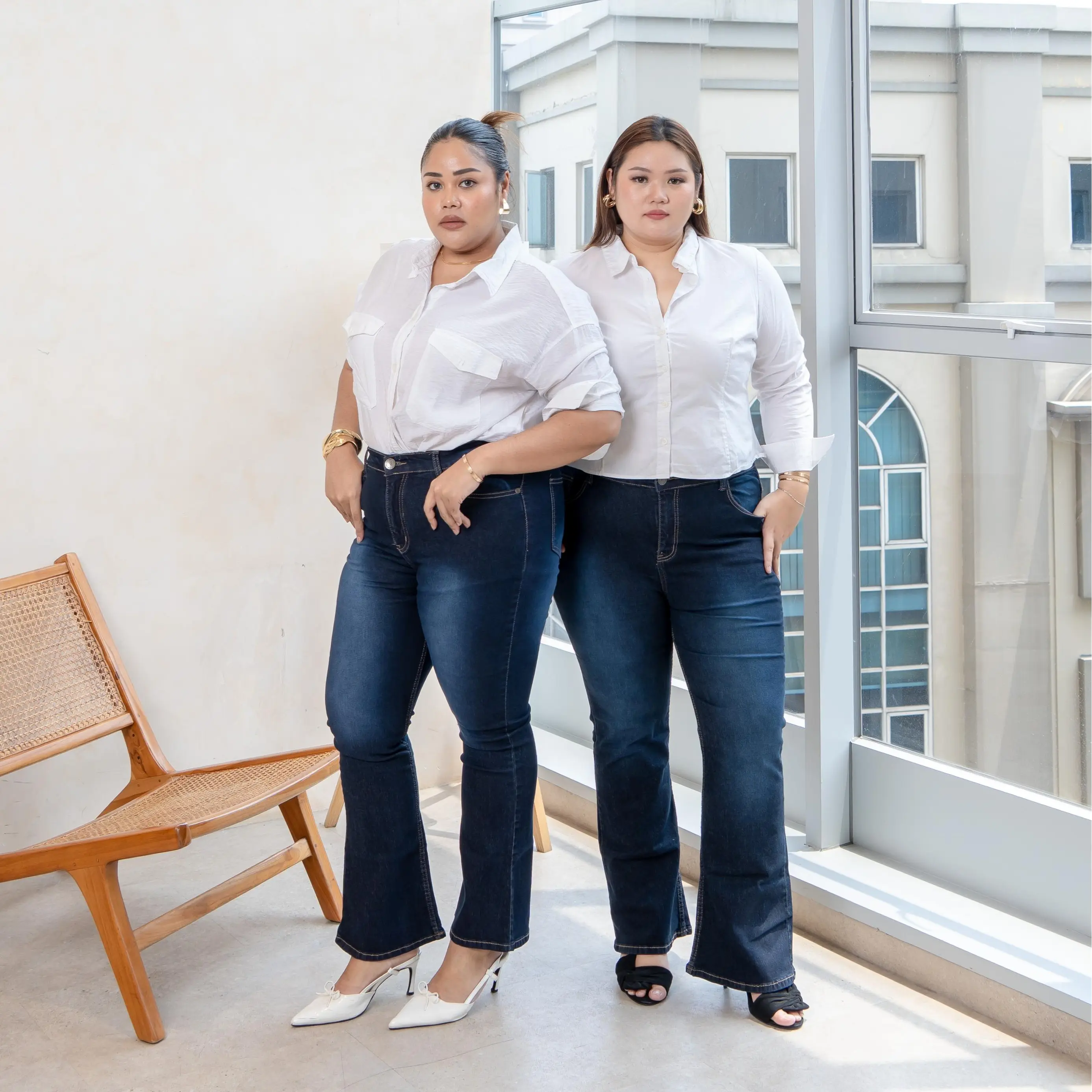 Sys Clothier Taller Cutbray Bootcut Jeans II Celana Panjang Wanita Ukuran Normal dan Jumbo II Highwaist - Stretch - Premium Quality II COD Kancing Light