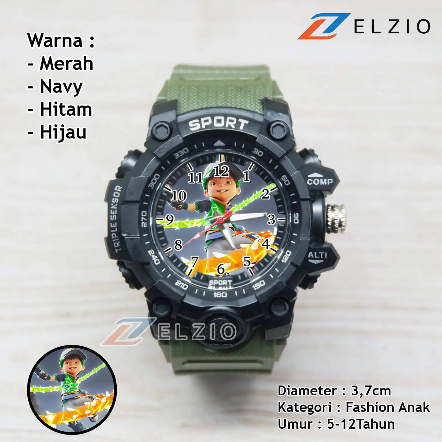 ELZIO - Jam Tangan Anak Laki-Laki Karakter BoboiBoy Sport Fashion Anak Umur 5-12 Tahun