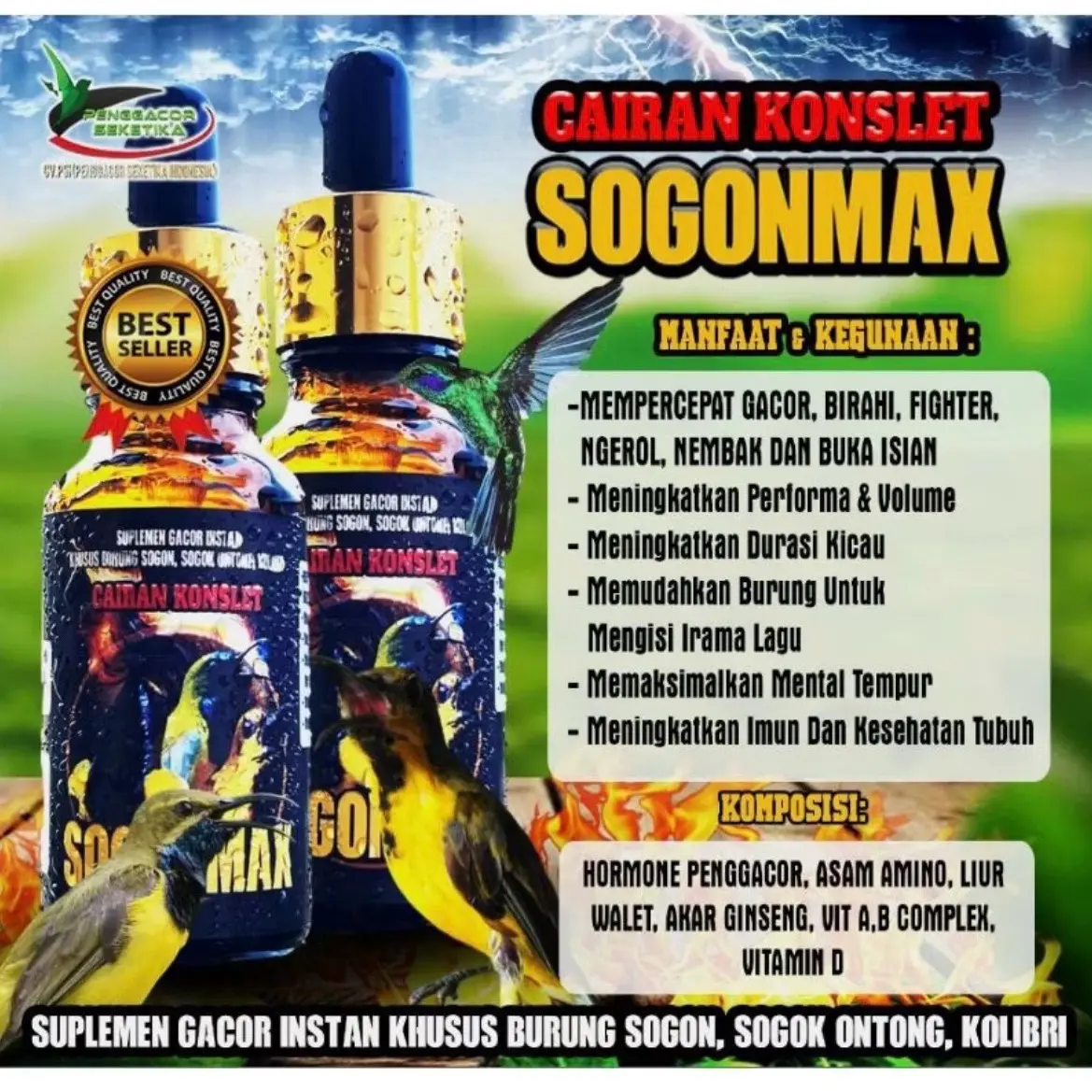 SOGON MAXX CAIRAN KONSLET VITAMIN SOGONMAXX PENGGACOR SEKETIKA BURUNG SOGON KOLIBRI LOMBA obat gurah