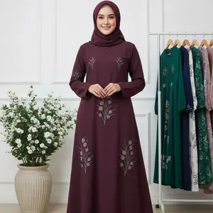 DS - Gamis Abaya Khairen Muslim Cantik Terbaru Dengan Aksen Manik Bunga Elegan Warna Marun Model Terkini