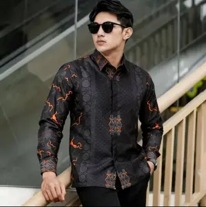 Baju Batik Cowok Pria Modern Style Premium Mewah Lengan Panjang Katun Polimikro Nyaman Adem Lembut Keren Elegant