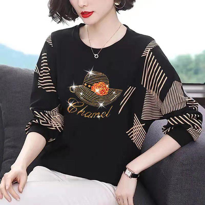 Áo Thun Dài Tay Cho Mẹ Trung Niên, Dáng Rộng, Cỡ Lớn, Áo Cánh Dơi Để Che Bụng, Mới, Mùa Xuân Và Mùa Thu 6