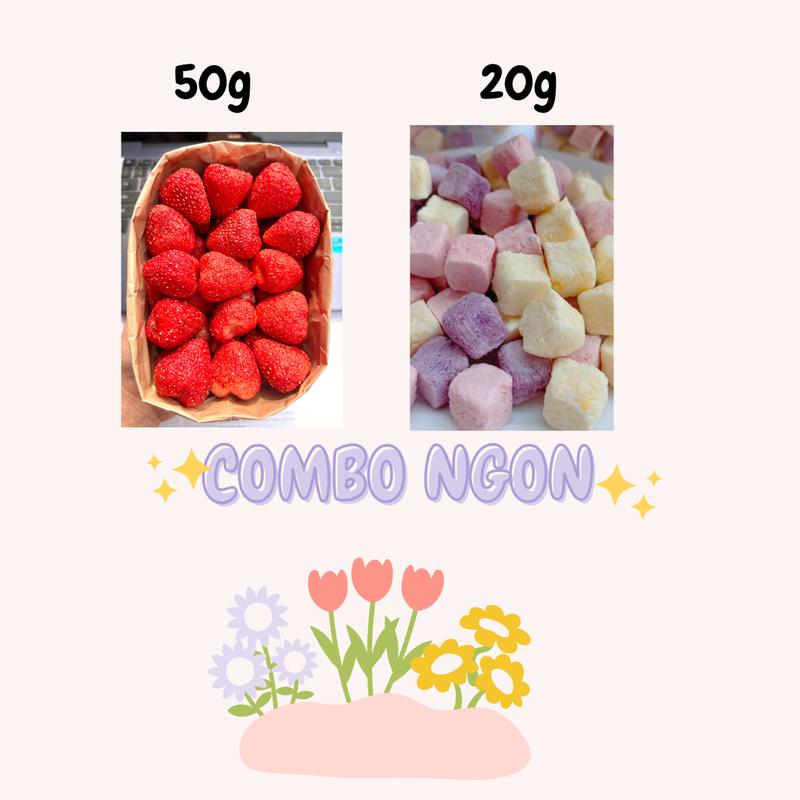 70g combo dâu và sc khô Ăn Vặt Đà Lạt Ngon Miệng Chua Ngọt Dễ Ăn,Snack Thực Phẩm Ăn Liền Food Thức Ăn Snack