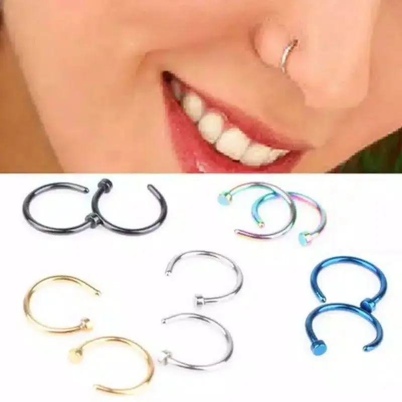 1Pc anting Hidung Bulat Kecil Bahan Stainless steel Tipis Pria wanita TERMURAH/ Anting hidung palsu / fake nose ring