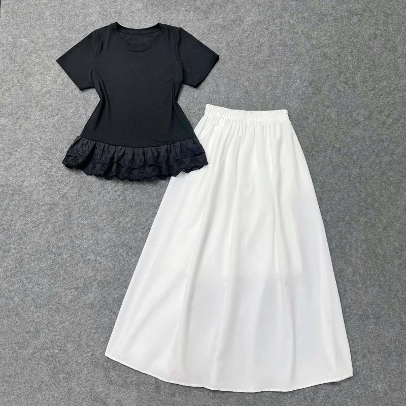 Set Bigsize Nữ Nhẹ Nhàng CÓ LẺ Áo Váy Set Bigsize Bao Gồm Áo Thun BabyTee Ren Gấu Vải Tăm QC Mát Phối Váy Dài Nàng Thơ Phong Cách Dịu Dàng 55-95Kg - A281 CV15