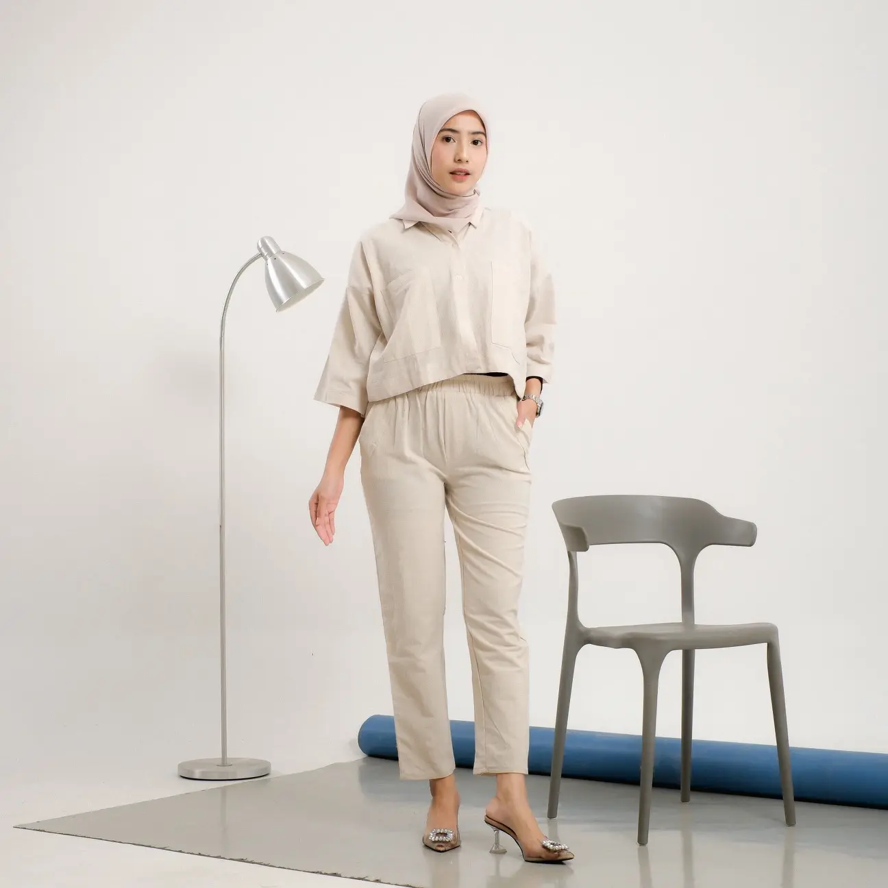 HANI KEMEJA CROP LINEN ANGEL MODEL BAWAH JAKET FULL KANCING PREMIUM KEKINIAN KOREAN STYLE croptop remaja