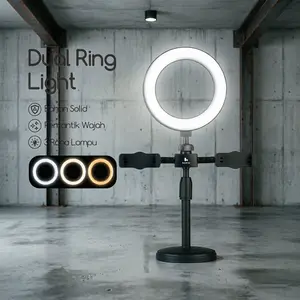Aurop Lampu Pengisi 16cm Ring Light Tripod Mini Stand HP Live Selfie Makeup Vlog Light Hitam Tipe 4-5 40cm-50cm dengan Braket Tebal Stabil USB Multi-fungsi