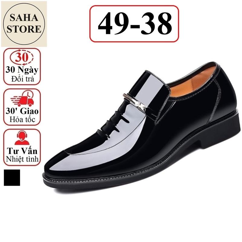  Giày tây lười SAHA125 big size 49 48 47 cỡ to 46 45 giầy da công sở không dây đen bóng âu đẹp cao cấp hàn quốc mũi tròn 