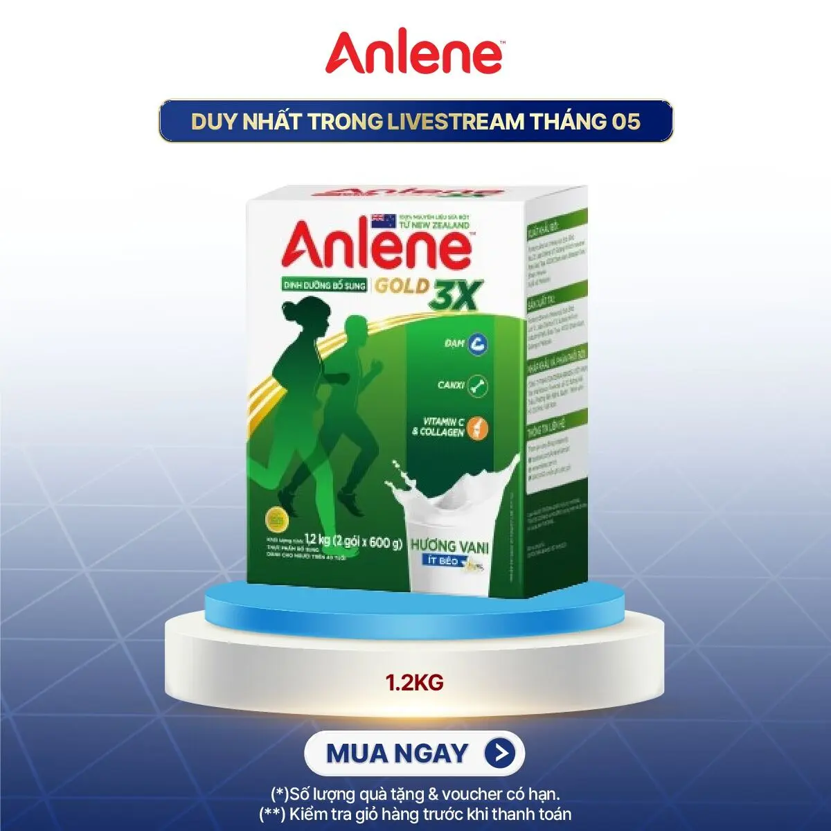 Hộp Sữa Giấy Anlene Gold 3X 1.2KG Hương Vanilla