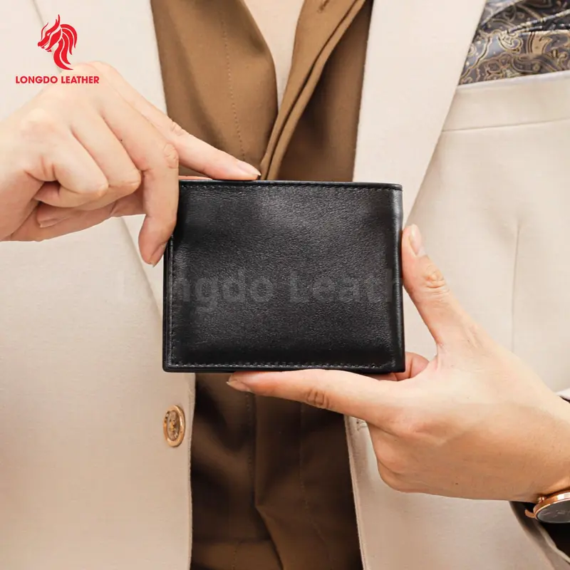 B11 - Bóp da nam da bò thật màu xanh lá, ví ngang gập đôi thương hiệu Longdo Leather - Bảo hành 5 năm 6
