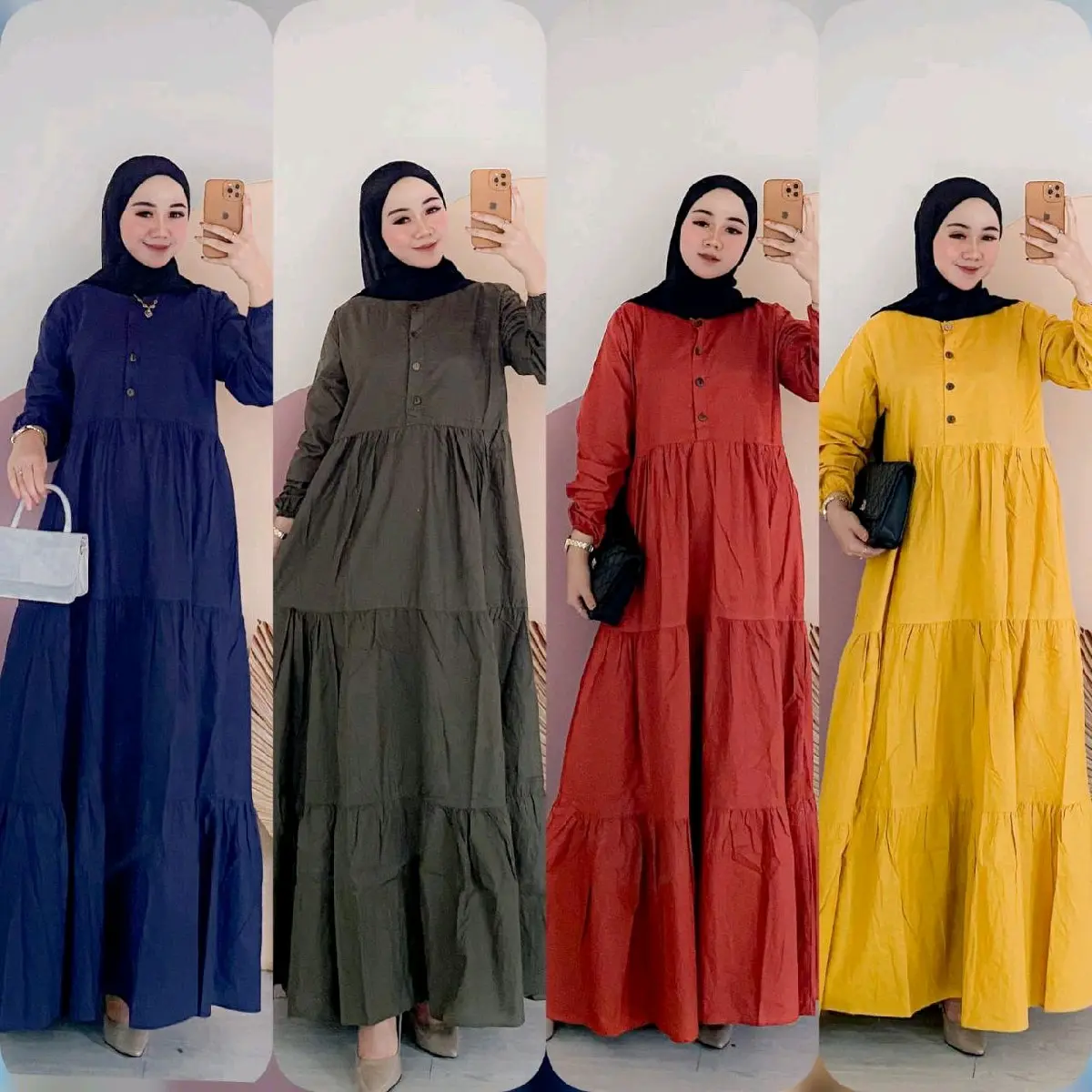 gamis susun kirania gamis polos rayon premium busui Dress Wanita Kancing