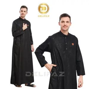 DELIFAZ AS-SULTAN EMBOS Jubah Pria Lengan Panjang Gamis Pria Remaja dan Dewasa BAHAN TERBAIK INDONESIA Kancing Muslim Simple Navy