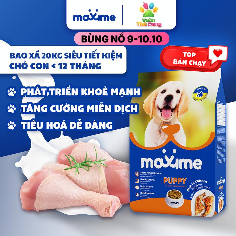 Hạt thức ăn Maxime cho Chó Con vị Thịt Gà bao xá 20kg - Phát Triển Khung Xương, Bổ Sung DHA Thông Minh Hơn