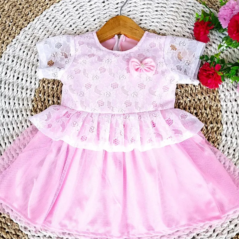 gaun pesta bayi brokat putih variasi pita cute 2