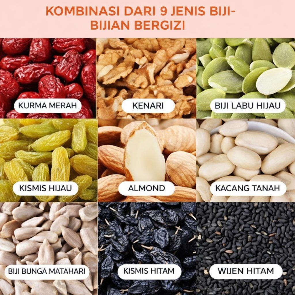 [COD - GRATIS ONGKIR] Granola Bar dari 9 Jenis Biji-bijian Bernutrisi, Renyah dan Lezat, Granola Mix Tanpa Tambahan Gula, Camilan Praktis dan Bernutrisi