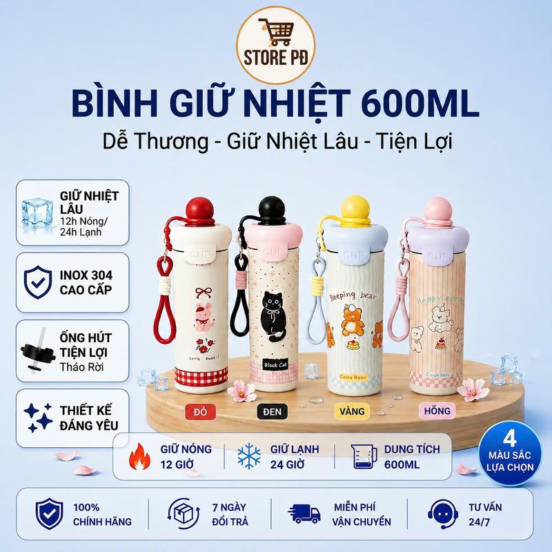 Bình giữ nhiệt XCUP 600ml với thiết kế đáng yêu và tiện lợi cho mọi người - Phụ…