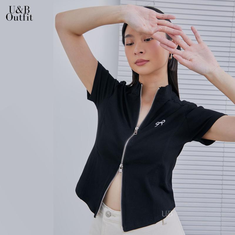 U&B - Zipper Crop Top C-194 | Atasan Crop Wanita Short Sleeve (All Size) 5
