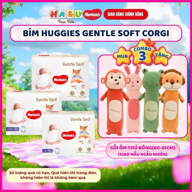 Combo 3 Gói Tã quần Huggies Gentle Soft - Corgi miếng êm mềm nâng niu làn da bé Size M/L/XL/XXL.