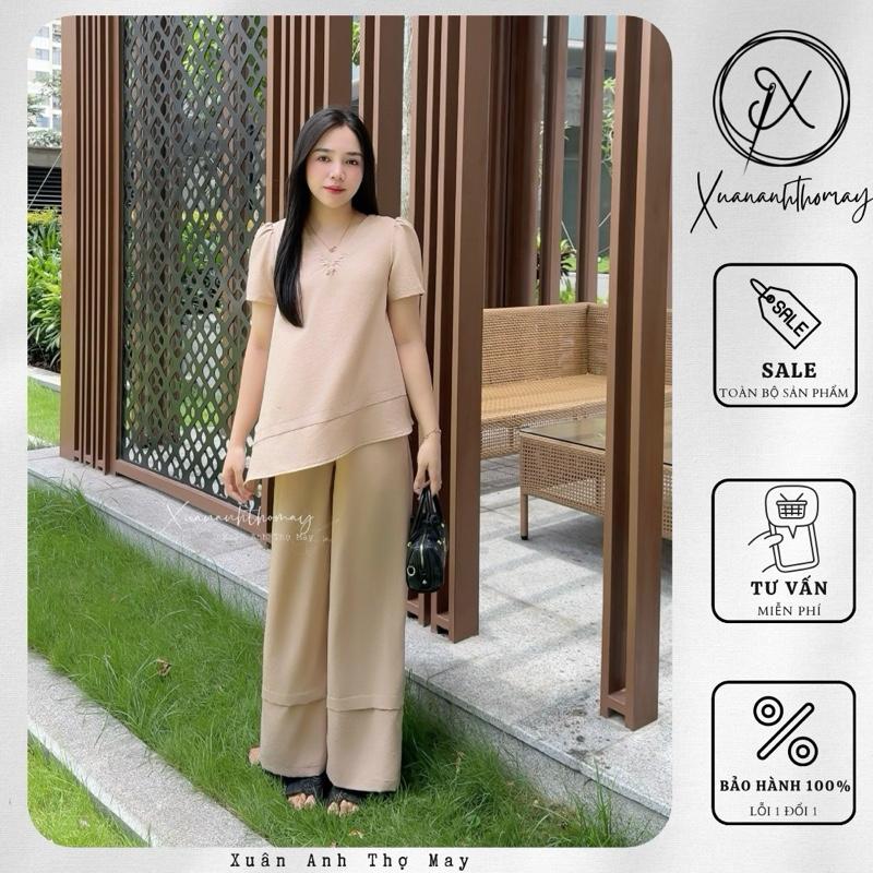 Set áo chéo cổ V + quần đũi nhật - Xuananhthomay