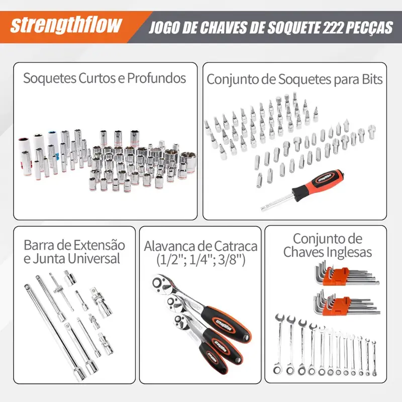 Jogo Oficina Master Maleta Com 222 Ferramentas 5000r Robust - 3