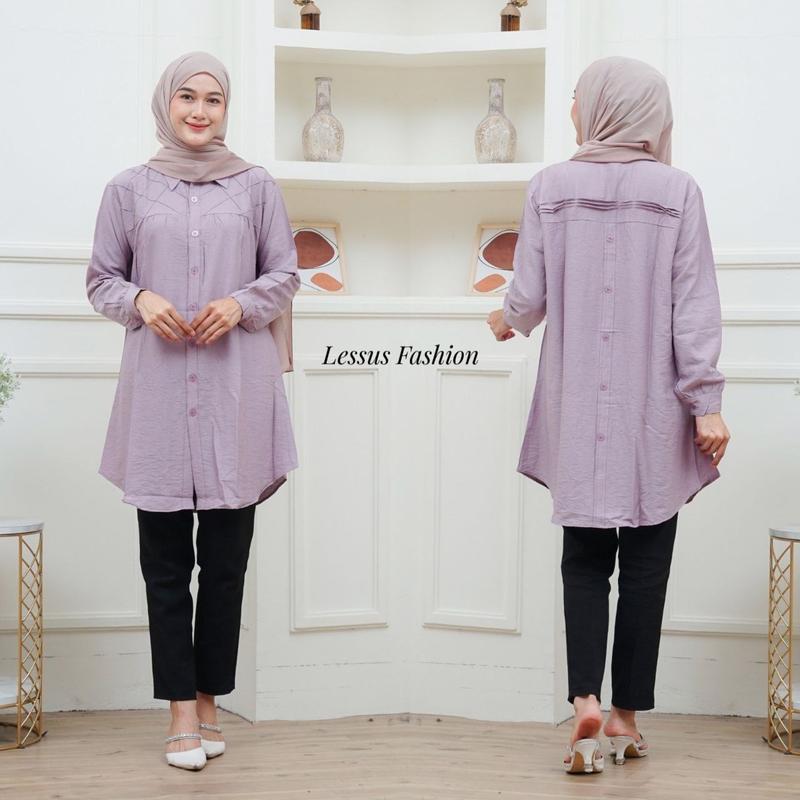 Product Introduction of Lissa Tunik Opnaisel Polos polo linen kancing depan belakang|| kemeja wanita polos tunik pololinen|| pakaian muslim wanita atasan kekinian 6