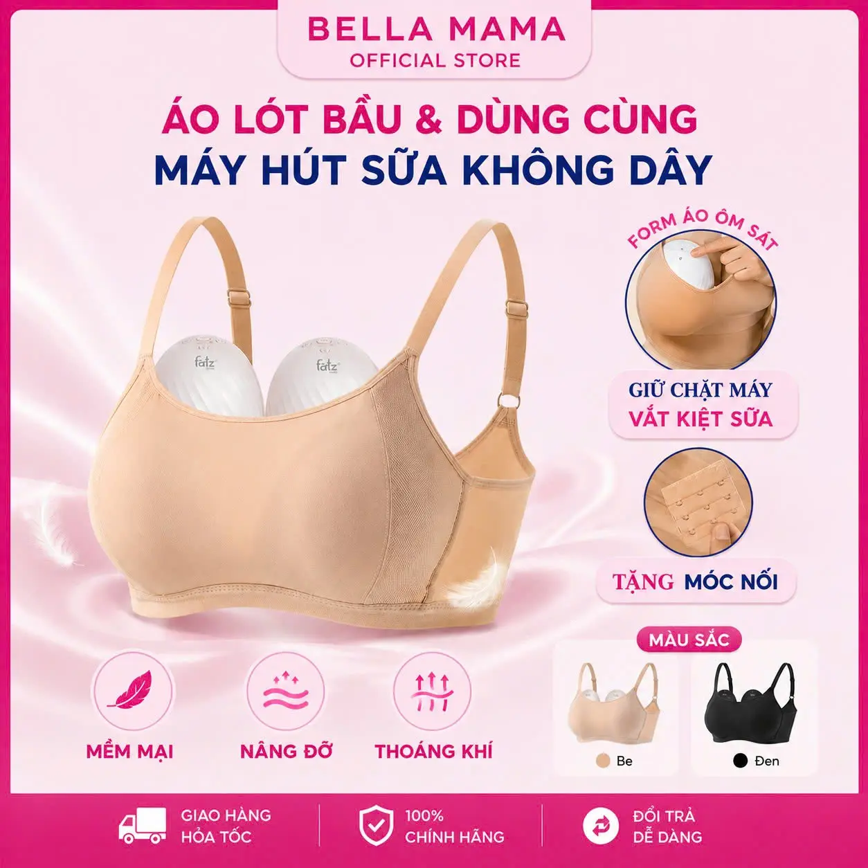 Áo lót bầu và hút sữa cho máy không dây Áo ngực bầu dùng cho máy hút sữa rảnh tay Bella Mama A14