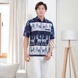 Kemeja Tenun Ethnic Sumba Lengan Pendek Pria Atasan Katun Baju Casual