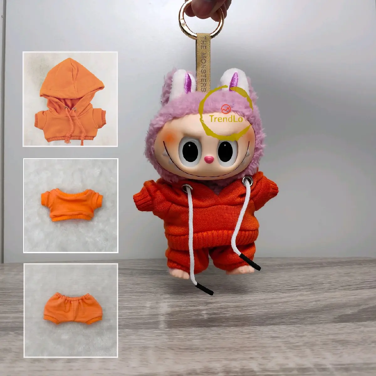 Aksesoris Pakaian Boneka Labubu Warna Oranye Ukuran 8cm Baju Buatan Tangan Hoodie + Sweater + Celana - Doll Toys