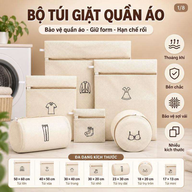 Túi giặt đồ máy giặt 3 lớp cao cấp, túi lưới giặt quần áo đồ lót có khóa kéo…