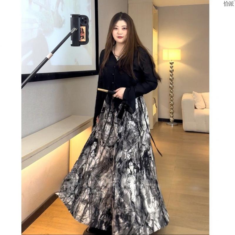 Product Introduction of plus Size Women's Clothing Fat Mm2023 New High-Grade Chinese Wear Anti-Wrinkle Top + Loose Slimming Printed Culottes 6