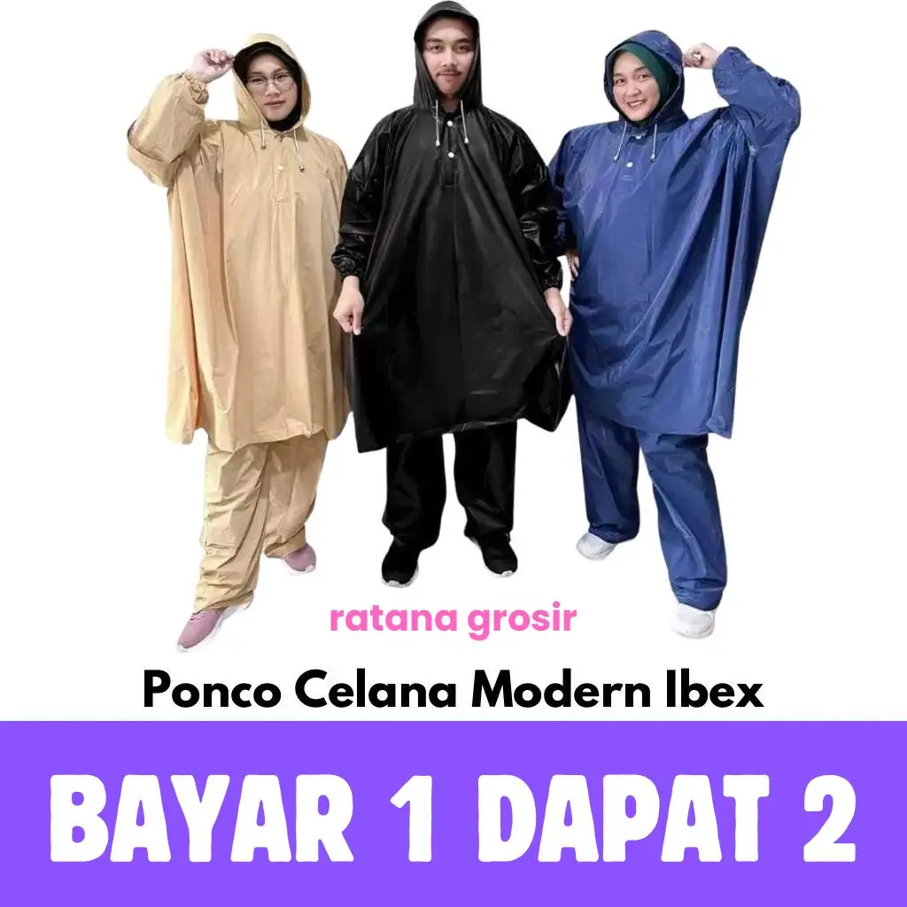 PAKET HEMAT Jas Hujan Beli 1 Dapat 2 Ponco Celana Modern Ibex Dewasa