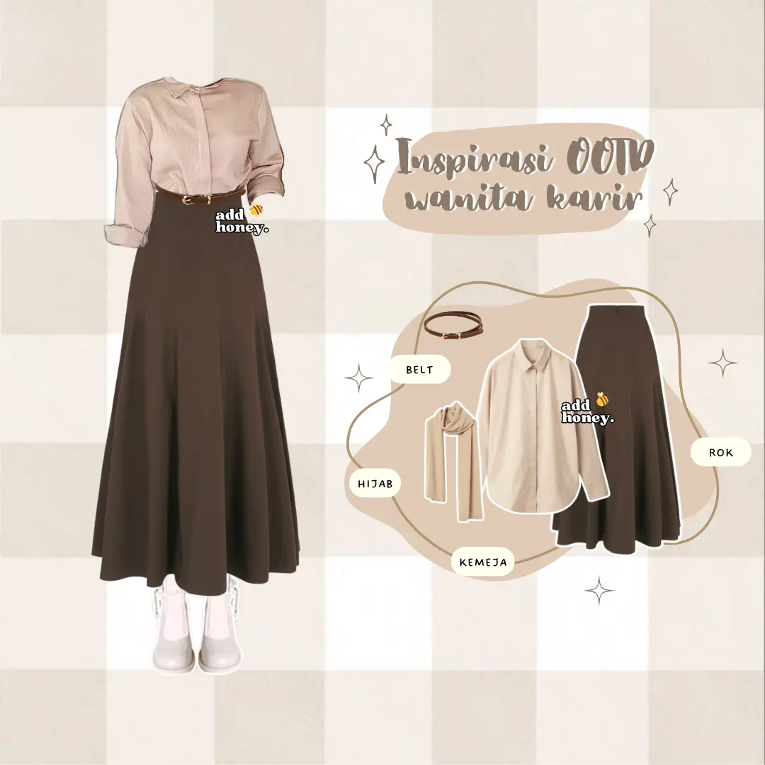 One Set Korean Style ( Rok Kemeja Jilbab Belt ) OOTD Cewek Kece 1 Set - AH106 Atasan Blazer Kulot Baju Wanita Panjang Setelan Linen Dewasa Casual
