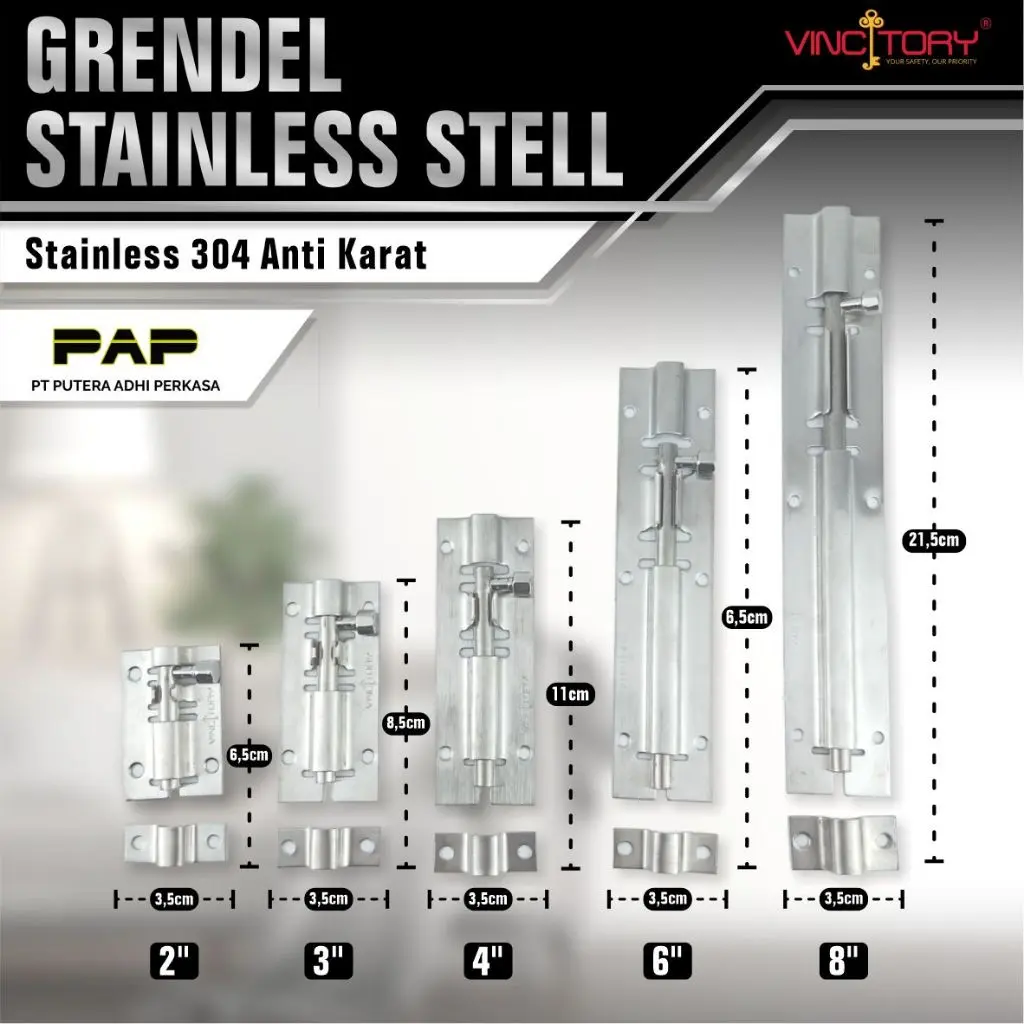 Grendel Slot Pintu Jendela Stainless Kualitas Tebal Anti Karat / Gerendel Kunci Pintu Selot Jendela Vincitory