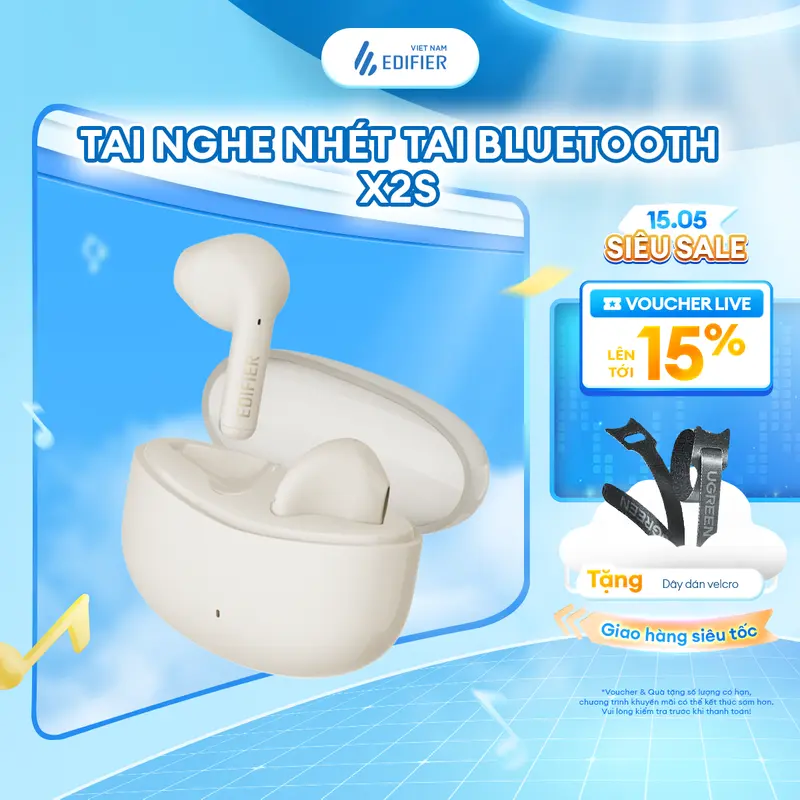 Tai nghe Bluetooth 5.1 Edifier X2S | Playtime tới 26H | Chống nước IP54 | Chơi game độ trễ thấp | Hỗ trợ khử tiếng ồn môi trường | Hàng chính hãng | Bảo hành 12 tháng | Nhét Tai Nghe Nhạc Earphone
