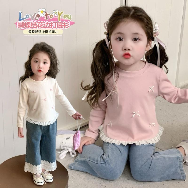 ÁO REN ĐUÔI ÁO ĐÍNH NƠ DÀI TAY VÀ BA LỖ XINH XẮN CHO BÉ GÁI 8-18KG